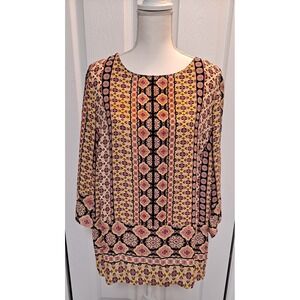 1XL‎ Rose+Olive Colorful 3/4 Sleeve  Length Boho Loose Fitting Top